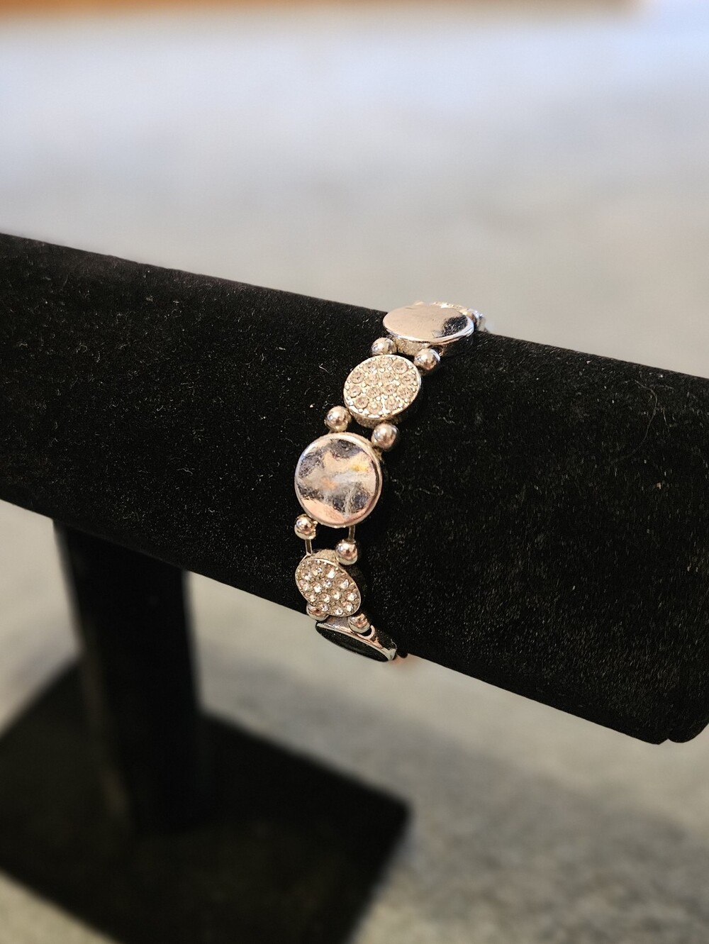 Charming Charlie Silver-Tone Disc and Crystal Stretch Bracelet